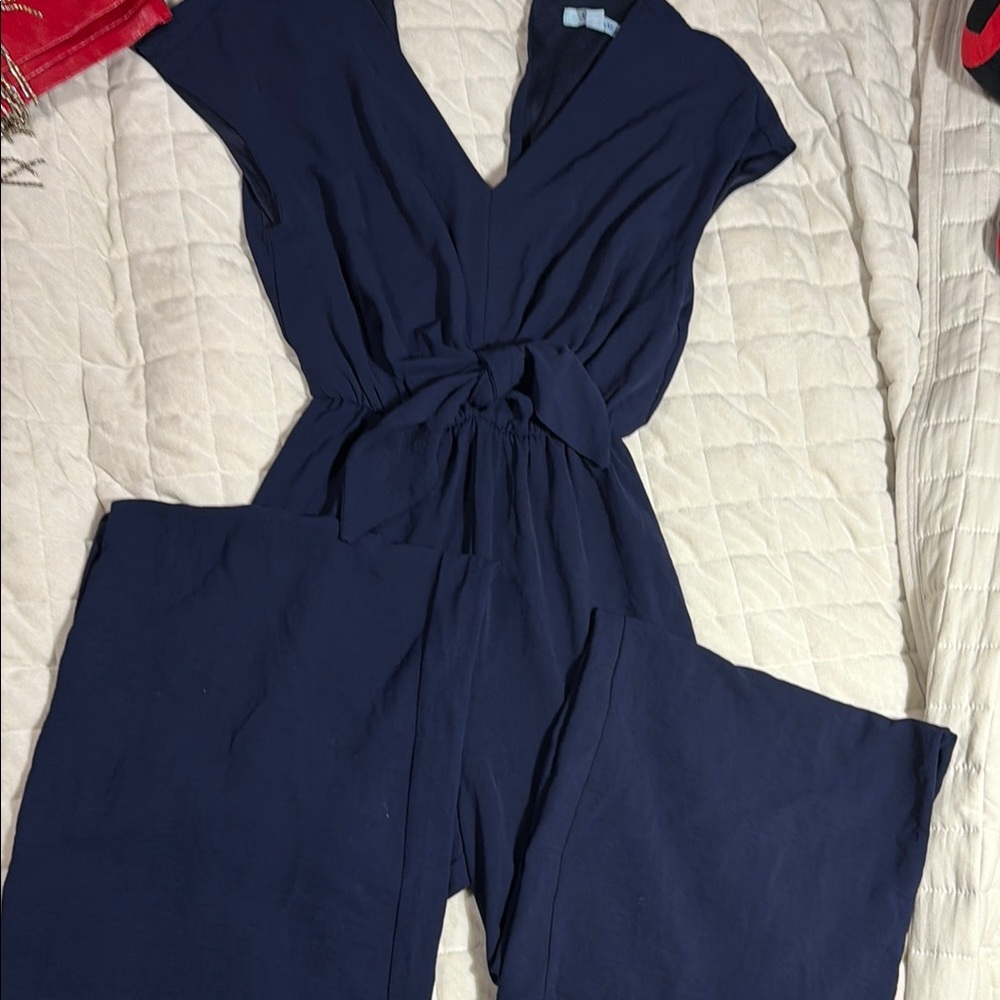 Navy V-Neck Wide-Leg Jumpsuit